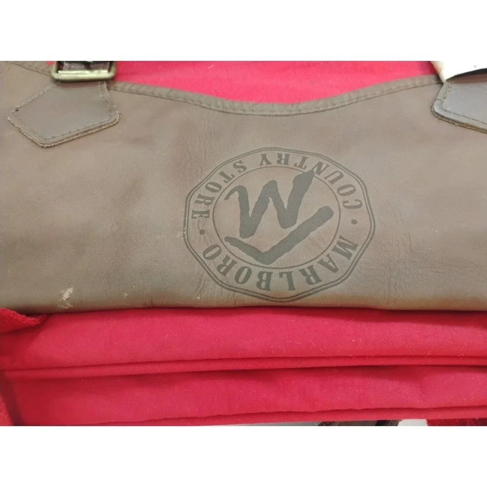 Vintage 90s Marlboro Bag Red Country Store Duffle Leather Flap Travel Bag Gear